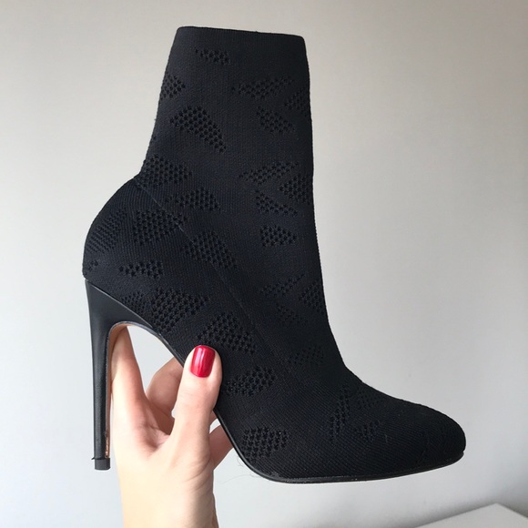 Black Knitted Sock High Heeled Boots - Picture 1 of 5